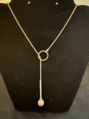 Sterling Silver Lariat Necklace 24” Fluid Snake Chain Modern Drop Pendant Italy